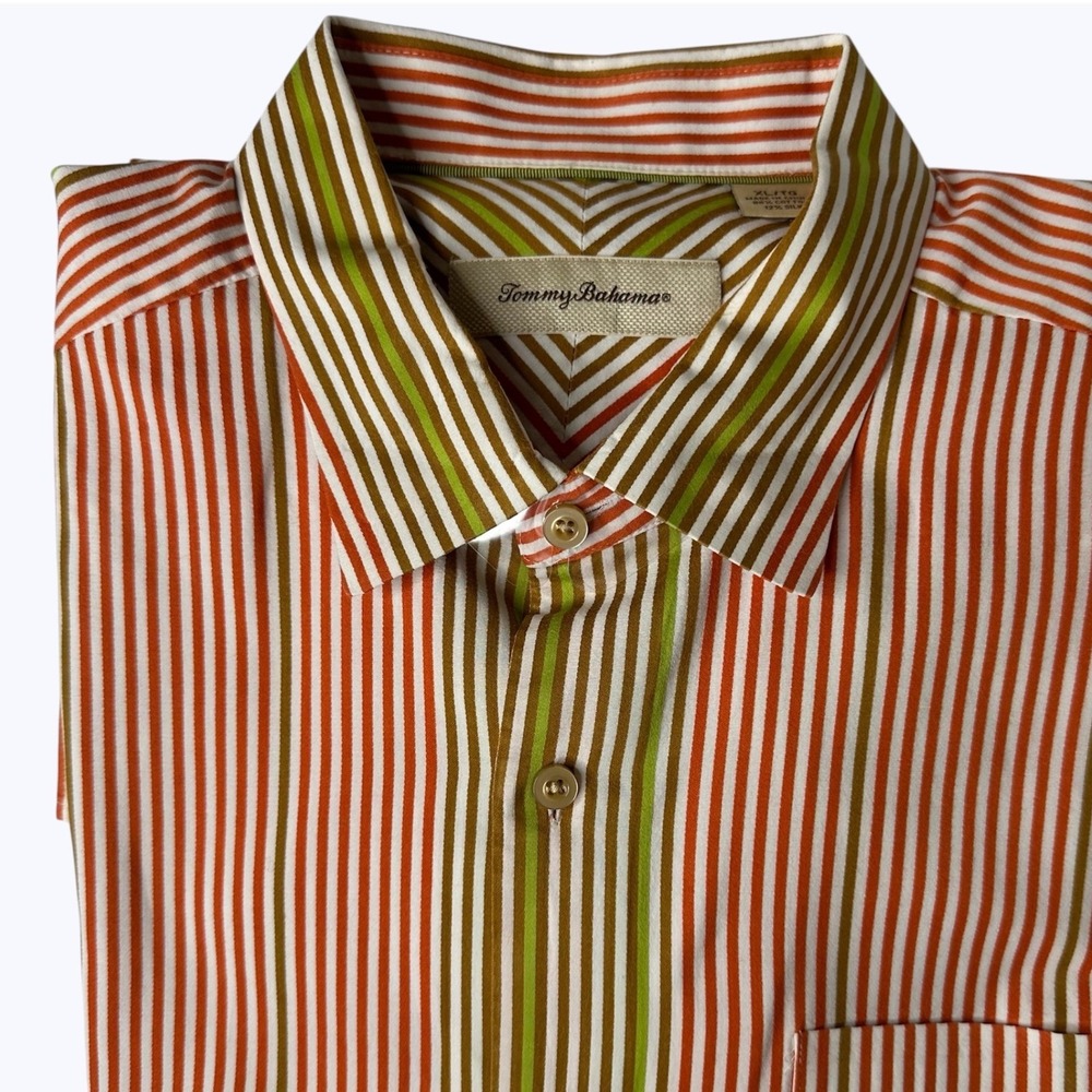 Tommy Bahama Button Down Shirt Vertical Stripe Cotton Silk Long Sleeve Sz XL